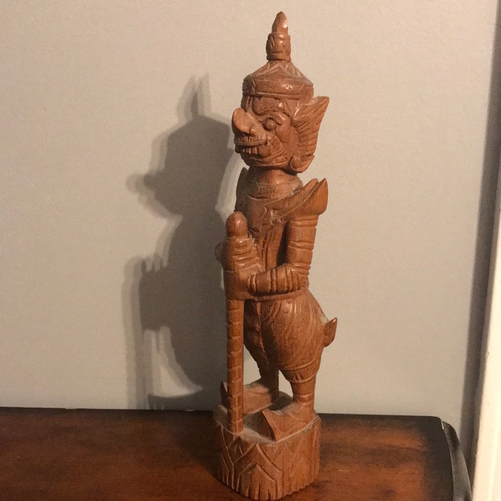 Vintage hand carved deity statue figure elf warrior foo